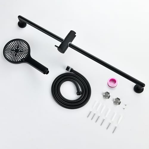 Hand Shower with Slide Bar, Matte Black 26 Inch Shower Head with Slider Bar Adjustable Shower Slide Bar with 3 Function Handheld Shower - style: Matte Black