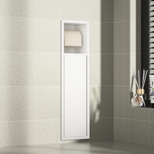 in Wall Toilet Paper Holder w/Cabinet for Bathroom Remodel | Over-mounted Toilet Roll Holder, 304 Stainless Steel Tissue Paper Holder with Dispenser (Matte White) - color: Matte White