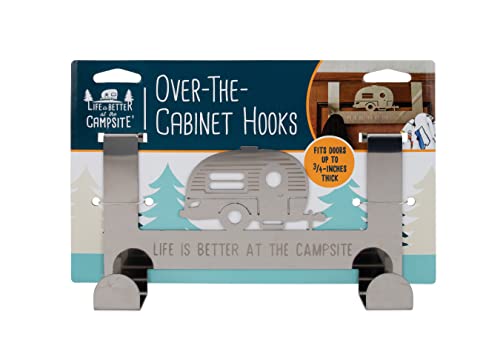 Camco Life is Better at The Campsite Over-The-Cabinet Hooks | Ideal for Small Spaces | Made of Durable Stainless Steel | (53381), Silver, Medium - size: Medium