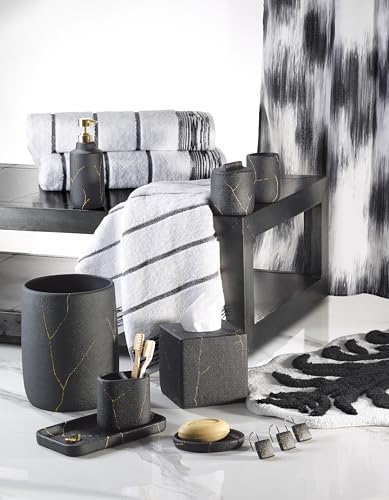 Nicole Miller - Bathroom Set, 3pc Resin Countertop Accessories, Dorm Room Essentials (Sydney Collection, Black/Gold) - size: 3 Pack Accessories