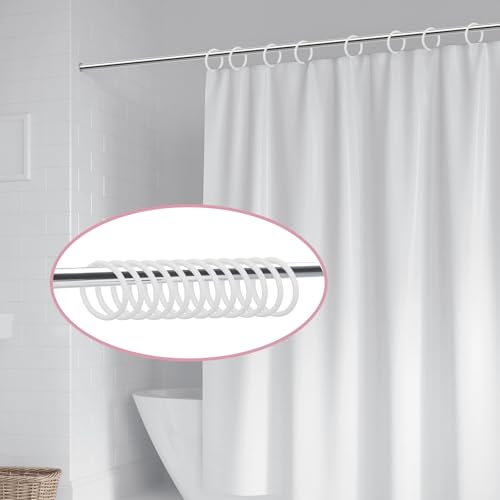 Mabor 12 Pack White Shower Curtain Hooks, Plastic Snap Rings with No-Slip Closure, Round Shower Rings for Standard Bathroom Rods - color: White