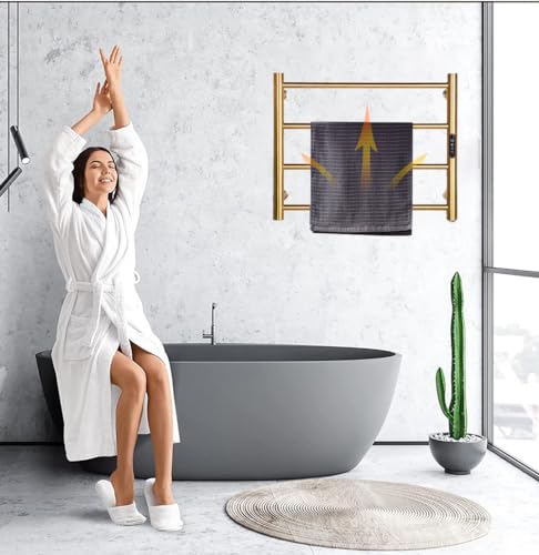 Towel Warmers for Bathroom, Wall Mounted Hot Towel Racks, Heated Towel Drying Rack with Timer & Temperature Multi-Level Adjustable (4 Bars Brushed Gold, Hardwired) - color: 4 Bars Brushed Gold, size: Hardwired