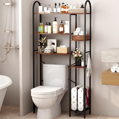 HOMEFORT Over The Toilet Storage with Side Rack, 6-Tier Over Toilet Storage Rack with Adjustable Shelf, Space Saver Bathroom Organizer for Laundry, Balcony, Kitchen,31.5"W x 9.4"D x 65"H,Rustic Brown