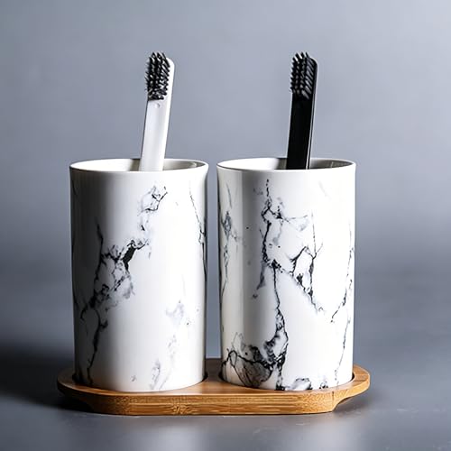 Kelake Ceramic Rustic Marble Bathroom Tumbler Cup for Mouthwash Rinsing Toothbrush and Toothpaste Holder Stand Cups - 280 ml Porcelain Milk Drinking Cups for Christmas Birthday | Rustic Porcelain Finish, Multi-Purpose, Mouthwash Rinsing, Drinking Cup, Ide