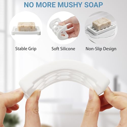 Honeycomb Silicone Soap Dish, Self Draining Soap Holder with Raised Grid Design, Non Slip Soap Saver Tray, Quick Dry Soap Dish for Bathroom Kitchen Sink Shower, White & White - color: White