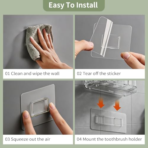 Electric Toothbrush Holder Wall/Counter, No-Drill, 5-Slot | Self-adhesive waterproof, Drainage holes, Keeps dry, For bathroom vanity - size: Large