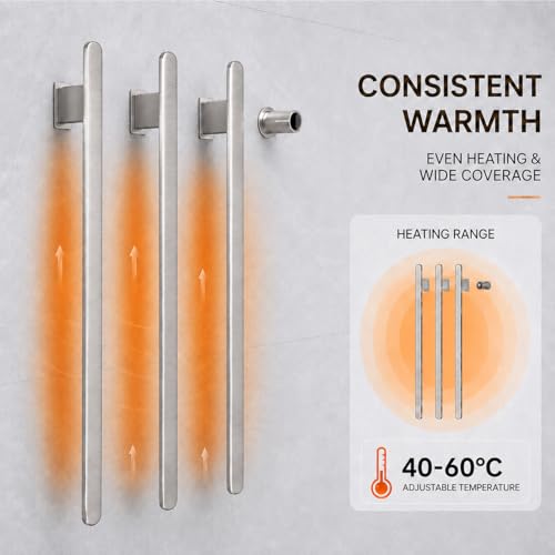 Bathroom Heated Towel Rack, Brushed Nickel Towel Warmer,3Bars,110V | Smart Touch Control, Wall Mounted, Concealed Hardwired, Stainless Steel, Dry Towels in Modern Bathrooms, Space-Saving Design - color: Brushed Nickel-3 Bars
