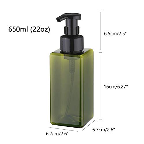 UUJOLY Foaming Soap Dispenser 650ml (22oz) Refillable Plastic Pump Bottle for Liquid Soap, Shampoo, Body Wash (2 Pcs) (Green) - color: Green, size: 22 oz (2 Pack)