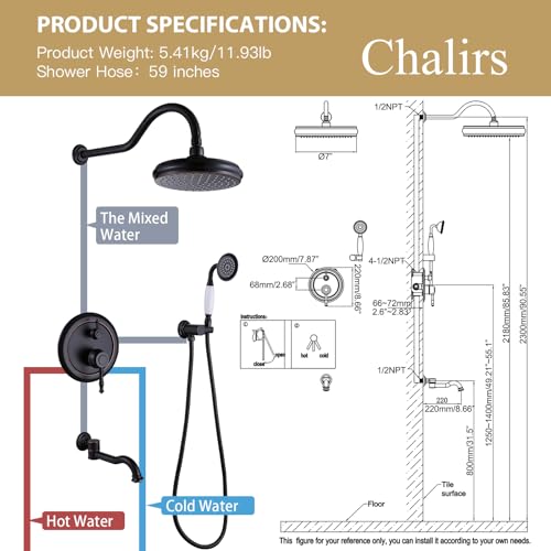 Rainfall Shower System with Handheld Sprayer,Oil Rubbed Bronze Antique Shower Faucet Sets,Shower Fixture Combo with Brass Pressure Balance Valve,Complete Shower Kit with Foldable Tub Spout - color: Oil Rubbed Bronze