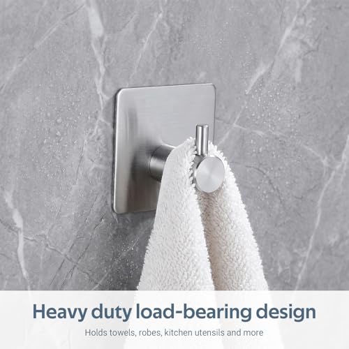 6-Pack Heavy Duty Waterproof Stainless Steel Robe and Towel Hooks - Easy to Install Wall Mounted Stylish Hook Set with Polished Finish for Bathroom and Bedroom Organization