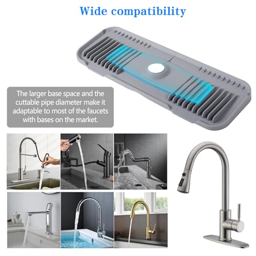 DK-SIMINA Silicone Faucet Mat Silicone Faucet Drip Catcher with Cuttable Circular Central for Kitchen Sink, Tailor-Made for Faucets with Deck Plate【Light Grey】 - color: Light Gray