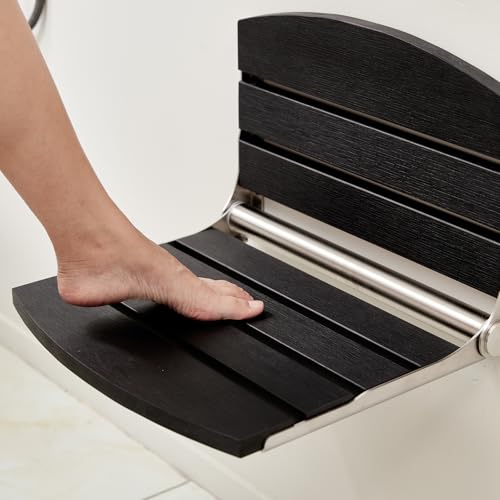 17.5" Wall Mounted Shower Seat, Fold Down Shower Seat Wall Mounted, HDPS Foldable Shower Seat, Folding Shower Seat Attached to Wall, for Inside Shower, Home Care(Black) - color: Black
