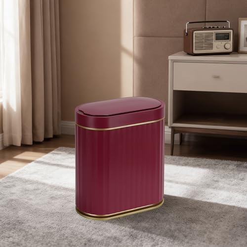 ELPHECO 2 Gallon Sensor Trash Can, Automatic Lid, Burgundy Gold | IPX5 Waterproof Bathroom Garbage Can, Slim Trash Bin, Plastic Wastebasket for Office, Bedroom and Living Room - color: Burgundy Gold