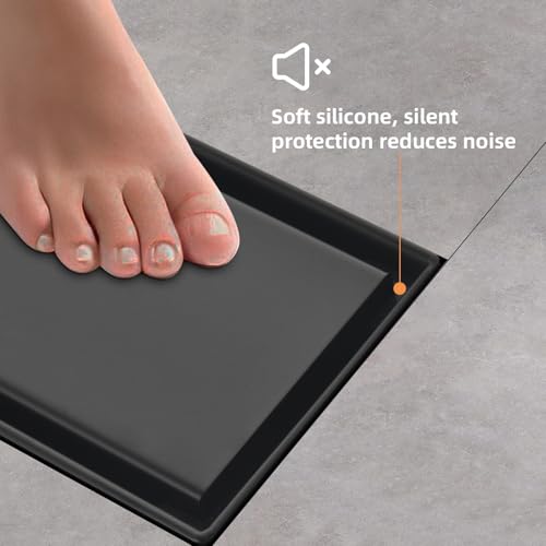 Linear Shower Drain ,with Tile Insert Panels ,12 Inch Black 304 Stainless Steel Rectangle Shower Floor Drain,with Hair Catcher, Adjustable Feet,Fits Bathroom, Balcony - color: Matte Black, size: 12inch