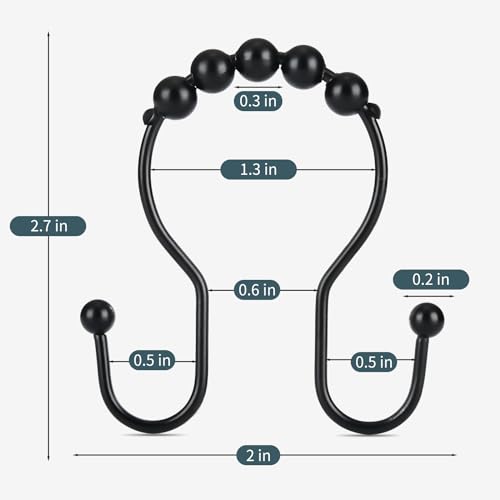 Shower Curtain Hooks, OEH Shower Curtain Rings, Black Shower Curtain Hooks Rust Proof, Smooth Gliding Metal Shower Curtain Rings Rust Proof, Double Shower Rings for Curtain, 12 Pcs, Black - color: Black, size: Classic Double Hooks