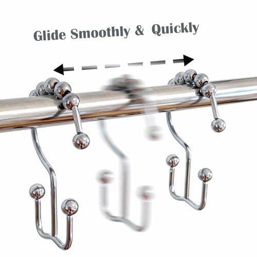 Shower Curtain Hooks 12 Pack, Double Glide Rings for Bathroom Curtain, Rust-Resistant, Chrome - color: Chrome