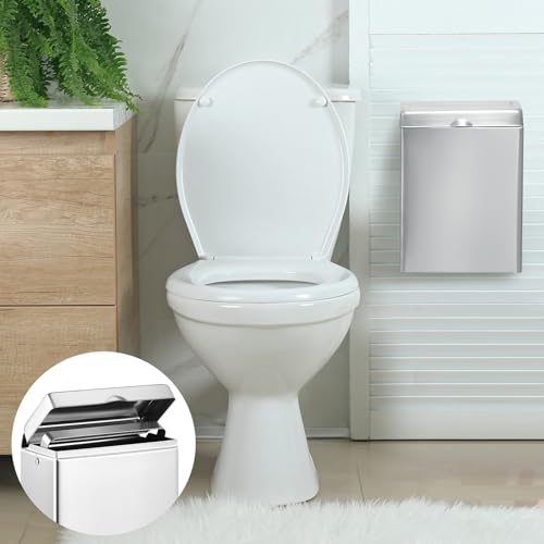 Tioncy 1 Pcs Sanitary Disposal Tampon Napkin Bathroom Receptacle Wall Mounted with Sanitary Receptacle Liner Frame Holder Stainless Steel Mini Bin Restroom Commercial Small Space (Natural Color)