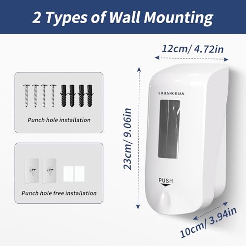 Manual Foaming Soap Dispenser, 1000ml, Pearl White | No-Drill, Wall Mounted, Large Viewing Window, Super Easy Refills, Commercial & Home - color: Pearl White
