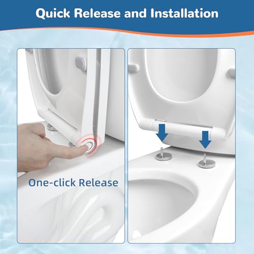 Universal Round Toilet Seat Soft Close Cover, 4 PCS Toilet Bolts, White | One-Click Quick-Release Toilet Seat Replacement with Bumpers, Compatible with TOTO, Gerber, Kohler, Never Loosen Slow Close - style: 16.5" Round with 2 Sets of Bolts
