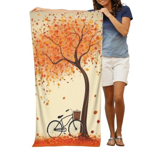 Tree Autumn Falling and Bicycle Bath Towel Super Absorbent Beach Towels Microfiber Bathroom Towel 32 x 52 Inch - color: Tree Autumn Falling and Bicycle