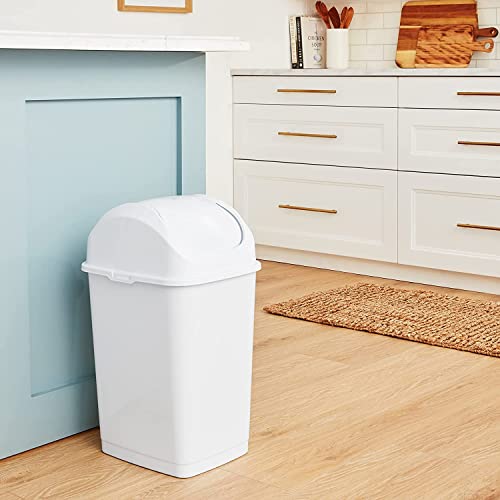 Superio Kitchen Trash Can with Swing Top Lid 9 Gallon Slim Waste Bin 37 Qt Sturdy Plastic Garbage Can Medium Recycling Bin for Office, Bathroom, Under Counter, Dorm, Bedroom (White) - size: 9 Gallon, style: 1 Pack