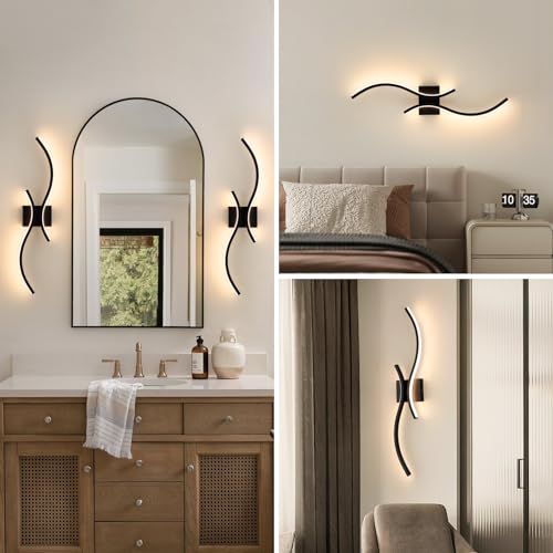 CANEOE Modern LED Wall Sconce Set of Two, 3000K Warm White Led Wall Light Fixture, 31.5inch Black Modern Sconces Wall Lighting for Bedroom, Living Room, Hallway, Staircase, Bathroom - color: Black,3000K, size: 2 Packs,31.5inch