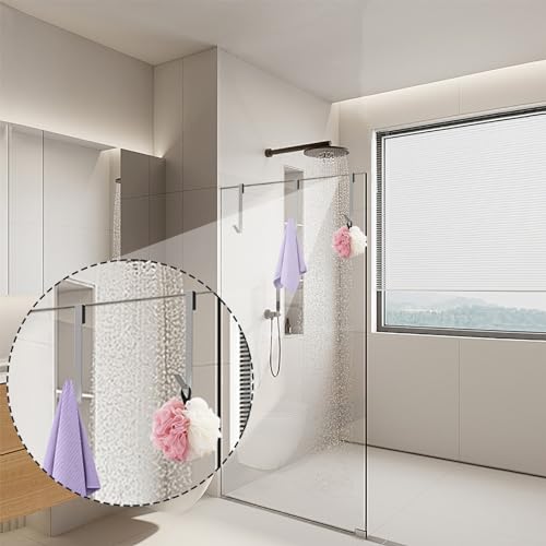 Linone 12 in Shower Door Hooks, 3 Pack | Towel Hooks for Bathrooms, Heavy Duty, Drilling-Free Extended Over Door, For Frameless Glass Shower Door - size: 12 IN-Silver