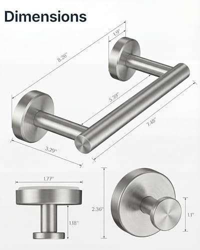 RARXTR 3PCS Bathroom Hardware Set, Brushed Nickel Wall Mounted Toilet Paper Holder, 2 Suction Cup Towel Hooks, Bathroom Accessories SUS 304 Stainless Steel, Rust-Proof, Modern - color: Brushed Nickel