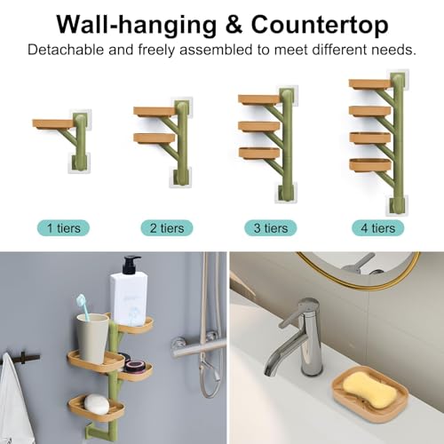 Soap Holder Four Layer Wall Mounted NO-Drilling Rotatable Self-draining Removable Soap Dish for Shower Bathroom Tray,Self Draining Sponge Holder,Razor Holder (Yellow/Green) - color: Yellow/Green