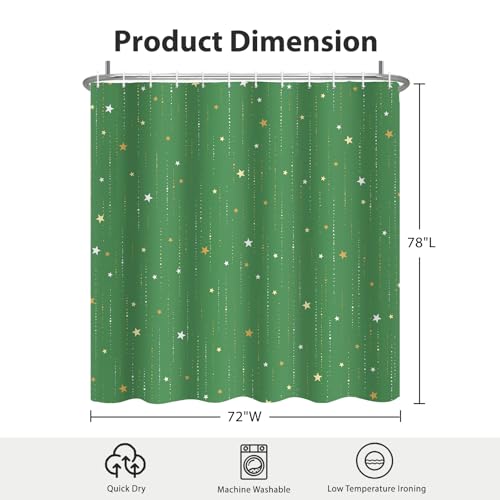 Starry Night Shower Curtain, Waterproof Shower Curtains for Bathroom, Cloth Star Shower Curtain Set with Hooks, Green Celestial Space Shower Curtains, 72x78 Inches - color: Starry Night - Green, size: 72"W x 78"L (Pack of 1)