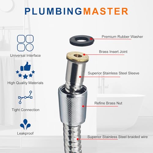(50pcs) PLUMBINGMASTER Shower Hose 79 Inches Stainless Steel Handheld Shower Head Hose Replacement with Brass Nut Long Fexible Shower Hose Extension - size: 79 inch(50pcs)