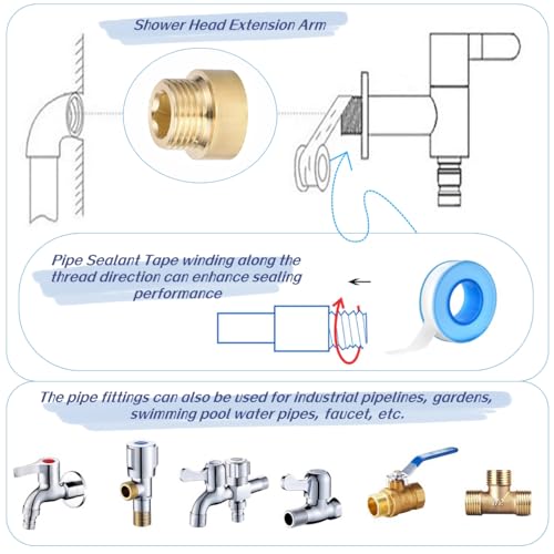 Shower Head Extension Arm, 2 Pack Brass G1/2 Male to G1/2 Female Thread 20mm Length Pipe Fitting Coupler Copper Shower Head Extender with 8M PTFE Pipe Sealant Tape - style: 20mm