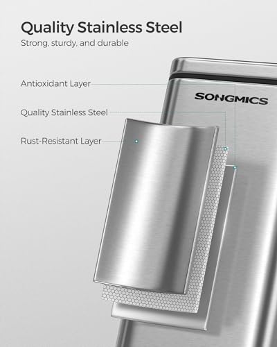 SONGMICS Bathroom Trash Can, 1.3 Gallon (5 L) Small Trash Bin with Lid, Slim for Small Spaces, Stainless Steel Garbage Can, Soft Close, Silver ULTB560E05 - color: Silver, style: 1.3 Gal.