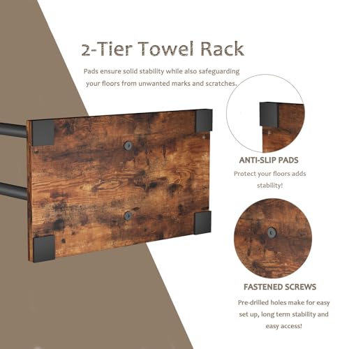 Wooden Standing Towel Racks,Bath Drying Bathroom Rack,Hand Towels Holder Steady Design for Kitchen Floor Tub Shower, 37.4" Tall, 2-Tier