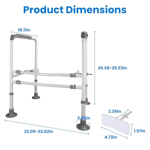 Toilet Safety Rails for Elderly 5 Adjustable Heights Width Stand Alone Toilet Safety Rails Frame Safe Stable Non-Slip Handles Hold Up to 441LBS Carbon Bathroom Steel Grey