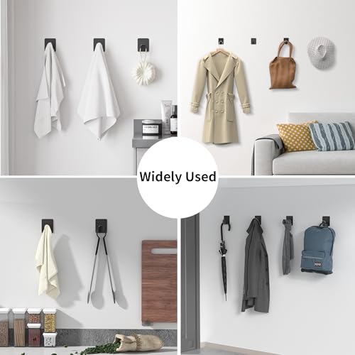 DELITON 8 Pack Adhesive Towel Hooks - Bathroom Towel/Wall Hooks for Hanging Coat Robe Stick on Bathroom or Kitchen Matte Black Stainless Steel - color: Black-8