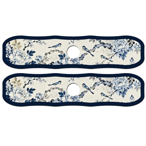 2 Pcs Irregular Shape Kitchen Sink Splash Guard Faucet Mat Flower and Bird Painting Pattern Faucet Mat for Sinks Chinese Style Absorbing Drying Mats for Kitchen Bathroom, 23.6x5.5inch - color: Flower and Bird