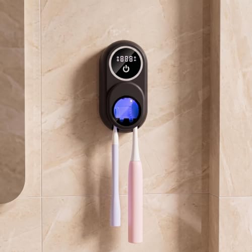Toothbrush Sanitizer Holder, Wall-Mounted with Auto-Inductive Cover & 140°F Air Drying, Bathroom Organizer, Black