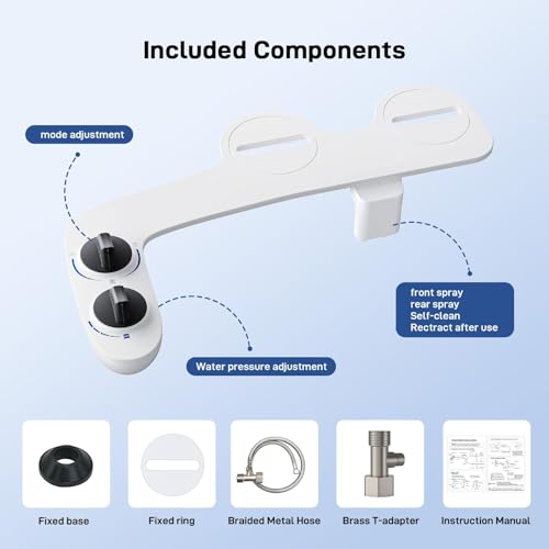 IDEALHOUSE Bidet Attachment for Toilet - Dual Nozzle Feminine Wash, Bidet Sprayer for Bathroom,Adjustable Water Pressure,Non-Electric Toilet Bidet Bathroom Accessories(grey knob)