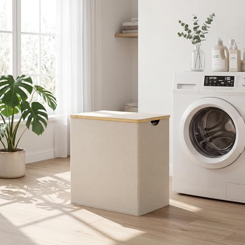 efluky Laundry Hamper with Lid, Double Laundry Basket with 2 Removable Bags, 2 Section Laundry Bin with Bamboo Handles for Bathroom, Bedroom & Laundry Room, 140L (36.9 Gallon) Beige - color: Beige, size: 140L Dual