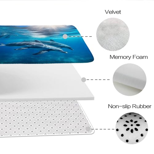 Bathroom Mat Set Ocean Nautical Boys Bathroom Rugs Sets 3 Piece Undersea Dolphins, Memory Foam Bath Rugs, U-Shaped Toilet Rug Non Slip Absorbent Blue - color: Color4