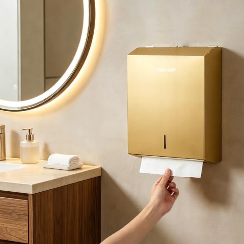 Gorlary Commercial Paper Towel Dispenser Wall Mount, Gold, Large Capacity | Durable Stainless Steel, C-Fold Multifold Trifold Paper Towel Holder, Touchless Hand Towel Dispenser for Bathroom, Office - color: Large-gold