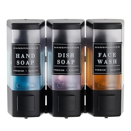 Pollock Shampoo and Conditioner Dispenser 3 Chamber * 500ML | Shower Soap Dispenser Wall Mounted, Body Wash Dispenser No Drill, Refillable Shower Dispenser for Bathroom - color: Blk-zt-53-b3