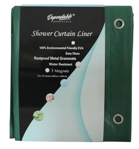Dependable Industries inc. Essentials Premium 6 Gauge EVA Shower Curtain Liner - PVC Free Magnetized Bottom Odorless with Rustproof Grommets (Hunter Green) - color: Hunter Green