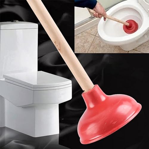 Toilet Plunger Red Heavy Duty Force Cup Rubber with A Long Wooden Handle to Fix Clogged Toilets and Drains, Perfect for Kitchens and Bathrooms (1 pcs) - color: 1 Pcs