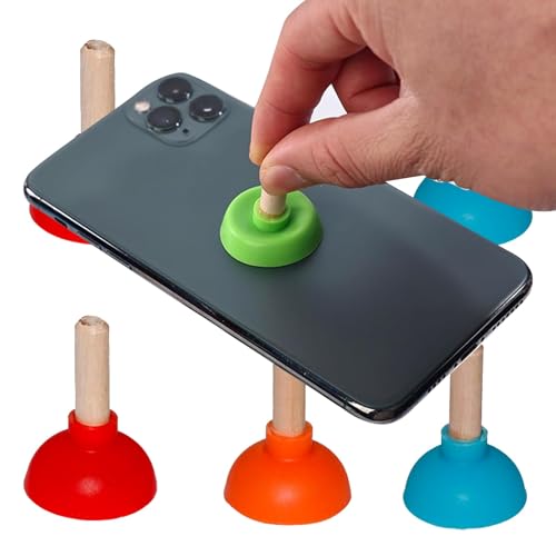 6PCS Tiny Toilet Plunger Shape Phone Holder,Mini Colorful Plunger Holder, Sucker Stand for Supporting Cellphone, Moblie Phone, PSP