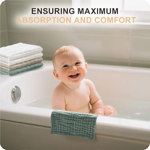Cuddle Campus Baby Washcloths 6 Packs, Muslin Washcloths Baby,Cotton Burp Cloths, Extra Absorbent and Soft Wash Clothes for Newborns, 12x12 Inches - color: Set-3