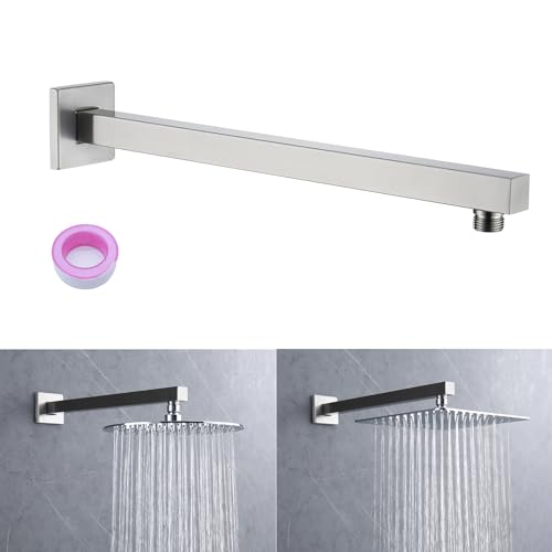 Shower Arm Extender Shower Head Extension Arm With Flange【SUS304 Stainless Steel】Rain Shower Head Extension Replacement 16 Inches Wall Mount Square Brushed Nickel, SA1-BN - color: Brushed Nickel
