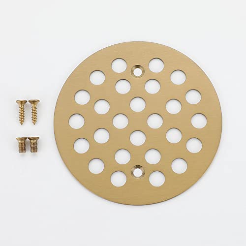 4-1/4 Inch Screw-in Round Shower Drain Cover Replacement Floor Drainer Grate with Screws (Brushed Golden) - color: Brushed Golden