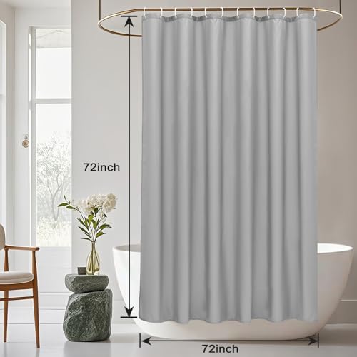 AooHome Hotel Shower Curtain Liner, Fabric Light Grey Shower Curtain with Hooks, Waterproof, 72 x 72 Inch - color: Light Grey, size: 72"W x 72"L (Pack of 1)